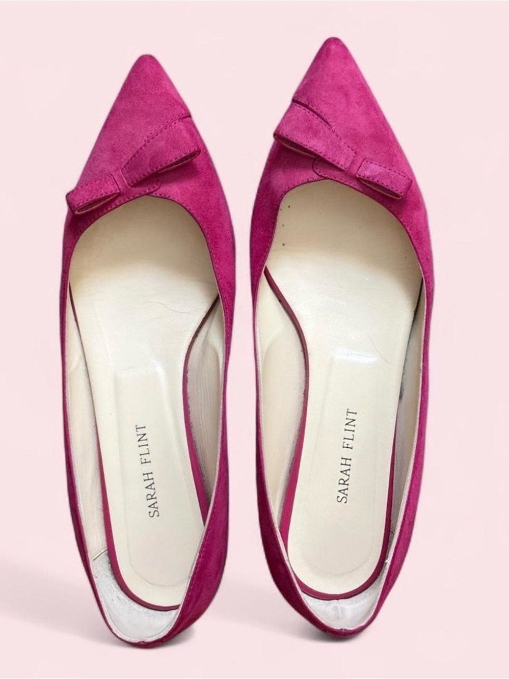 Sarah Flint Natalie Flat Fuchsia Pink Suede Bow Pointed Toe 39.5